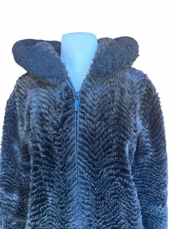 Late 90s/Early Y2K Gallery Plush Brown & Black Trim Faux Fur Hooded Lined Full Z - Picture 3 of 9